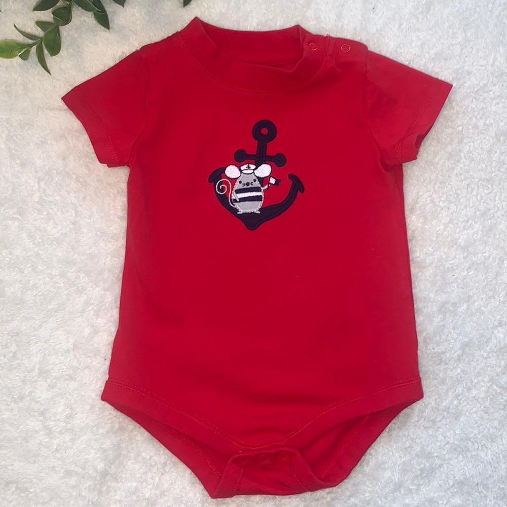 Gymboree Red Anchor Onesie 3-6M Mouse Bodysuit EUC